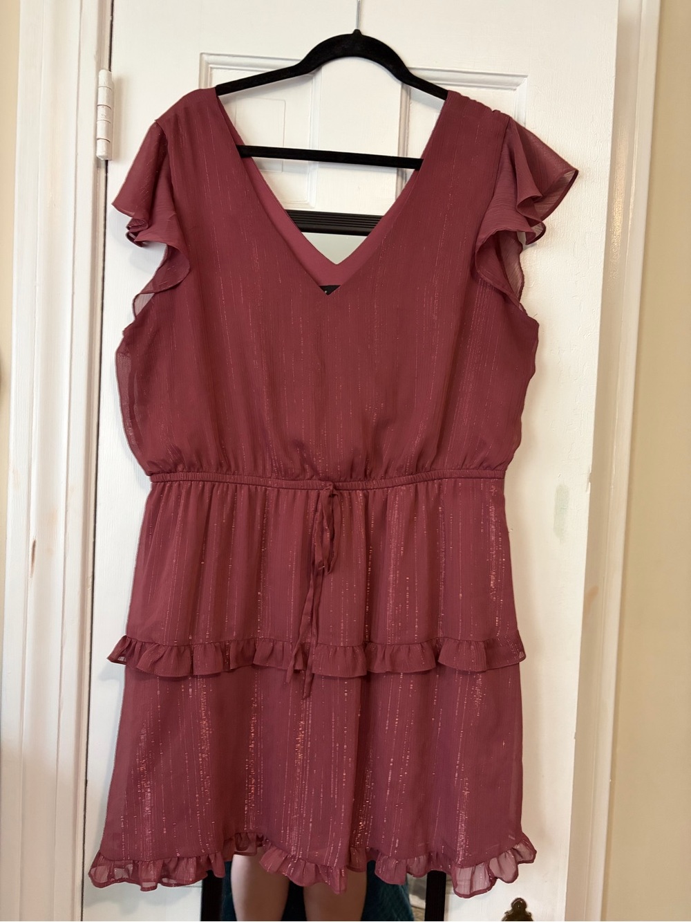 by & by Mauve Pink Ruffle V-Neck Dress